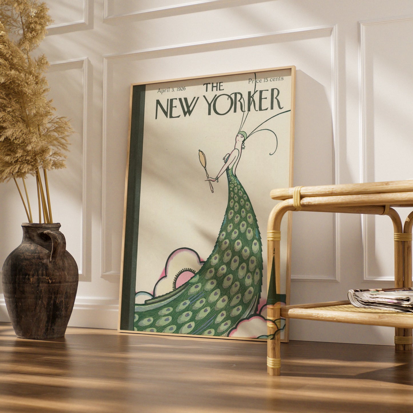 New Yorker 1926 Cover Poster, Art Deco Peacock Lady, Vintage Magazine Wall Art Print