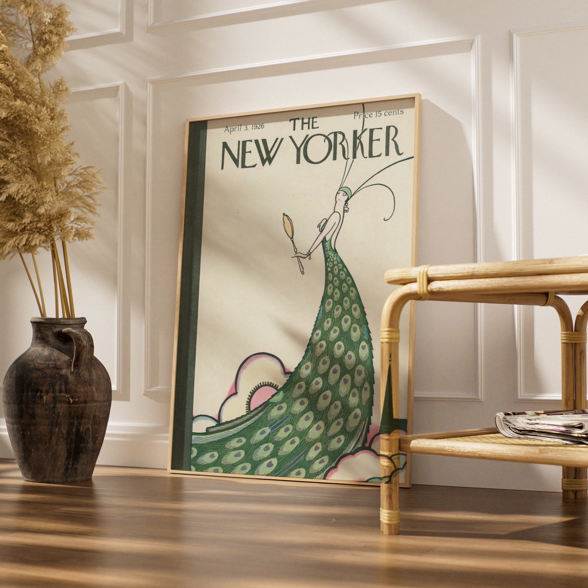 New Yorker 1926 Cover Poster, Art Deco Peacock Lady, Vintage Magazine Wall Art Print
