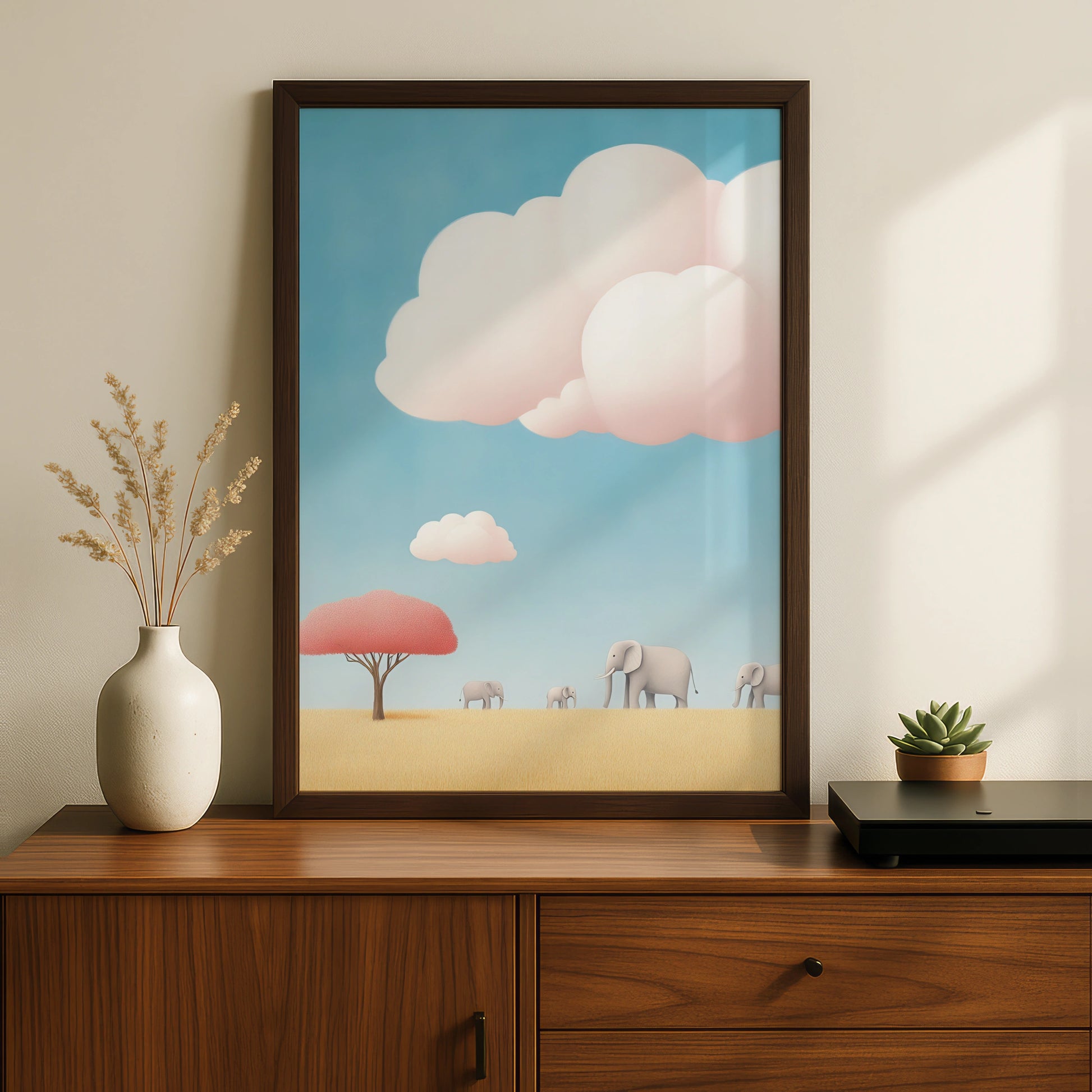 Elephant Nursery Wall Art, Baby Safari Print, Pastel Blue Kids Room Poster, Cute Animal Decor