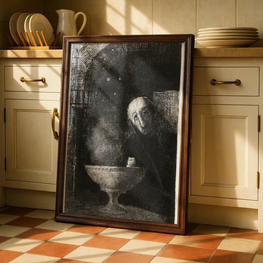 Dark Gothic Halloween Art Print, Witch Cauldron Poster, Occult Wall Art, Vintage Macabre Decor