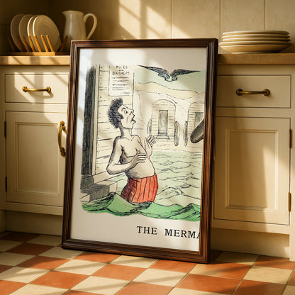 Vintage Bathing Comic Poster, Victorian Beach Humour Wall Art, Antique Seaside Print