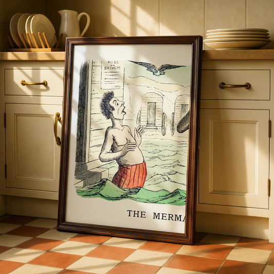 Vintage Bathing Comic Poster, Victorian Beach Humour Wall Art, Antique Seaside Print