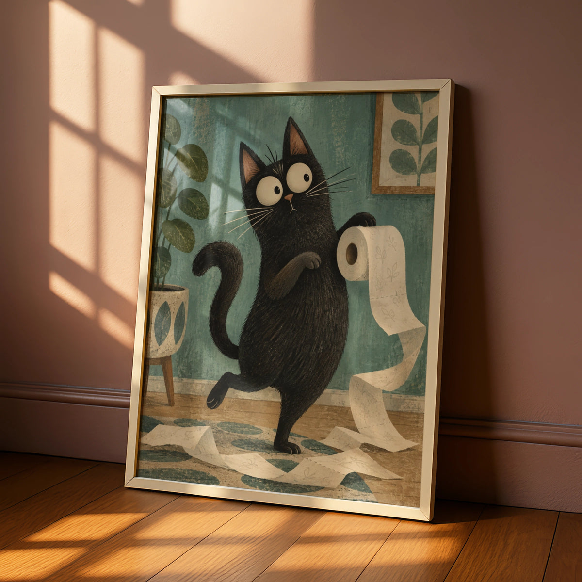 Guilty Black Cat Toilet Roll Cartoon Poster