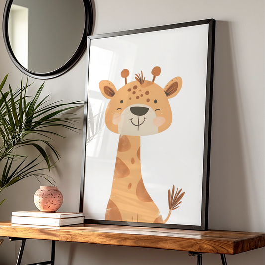 Cute Giraffe Nursery Wall Art, Safari Animal Baby Room Poster, Kids Bedroom Print