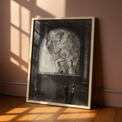Halloween Gothic Horror Poster, Dark Creature Wall Art, Spooky Black White Print