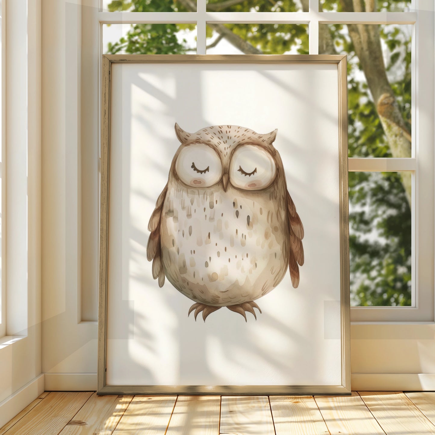 Nursery Owl Wall Art Print, Cute Watercolour Baby Poster, Woodland Animal Decor