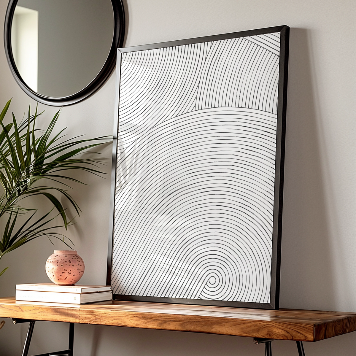 Abstract Spiral Line Art, Monochrome Wall Art, Black and White Minimalist Print, Modern Decor