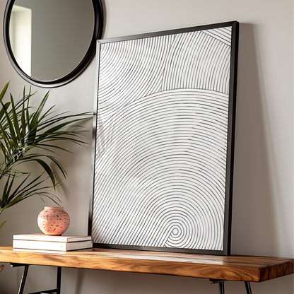 Abstract Spiral Line Art, Monochrome Wall Art, Black and White Minimalist Print, Modern Decor