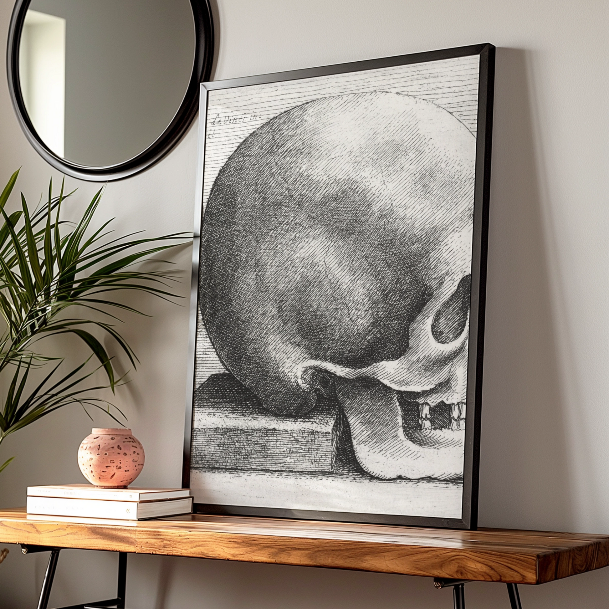 Halloween Skull Poster, Vintage Engraving Wall Art, Gothic Da Vinci Anatomy Print