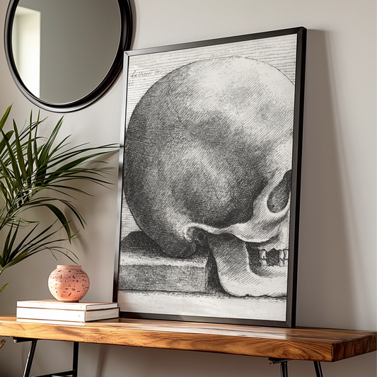 Halloween Skull Poster, Vintage Engraving Wall Art, Gothic Da Vinci Anatomy Print