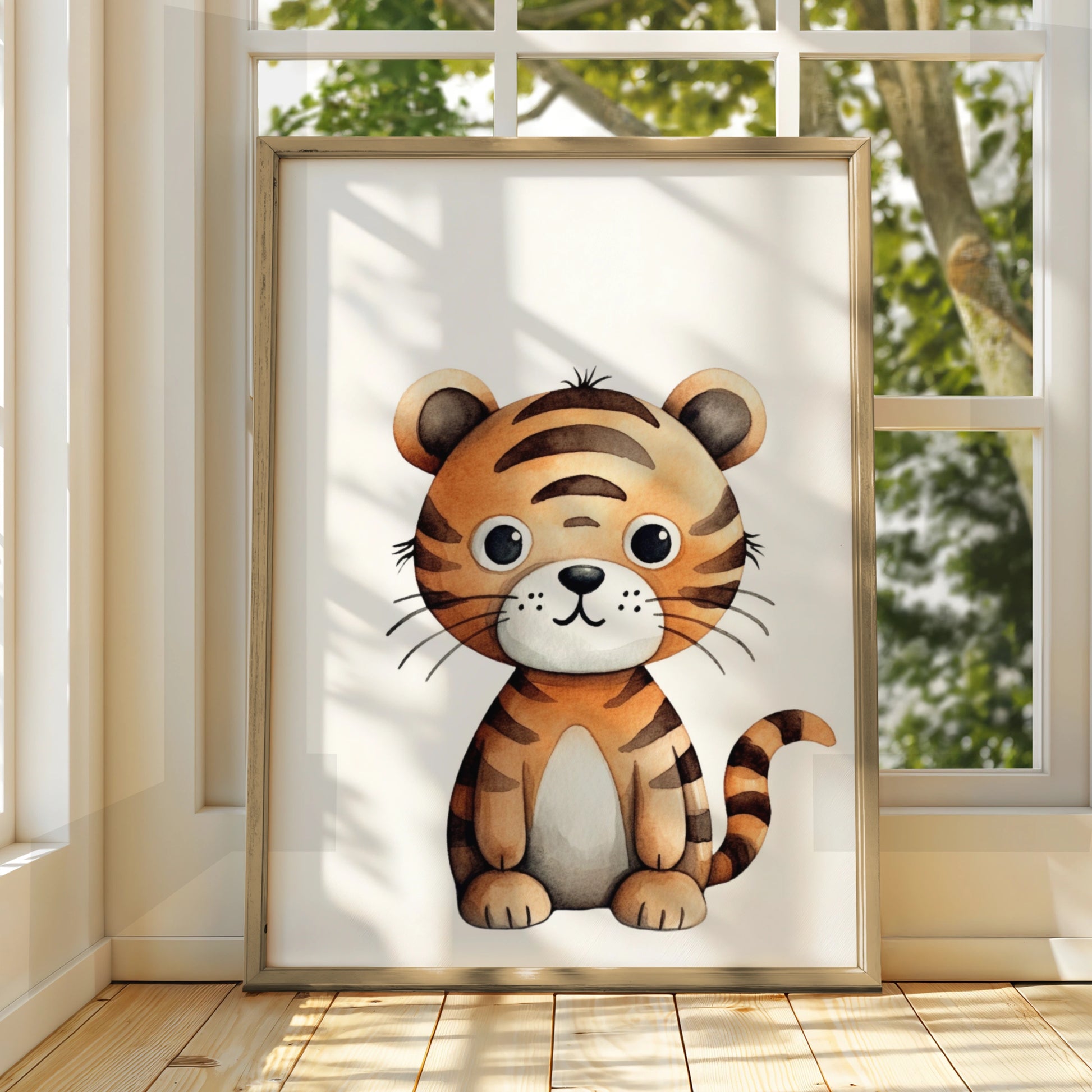 Cute Tiger Nursery Wall Art, Baby Animal Poster, Kids Room Watercolour Print, Safari Decor