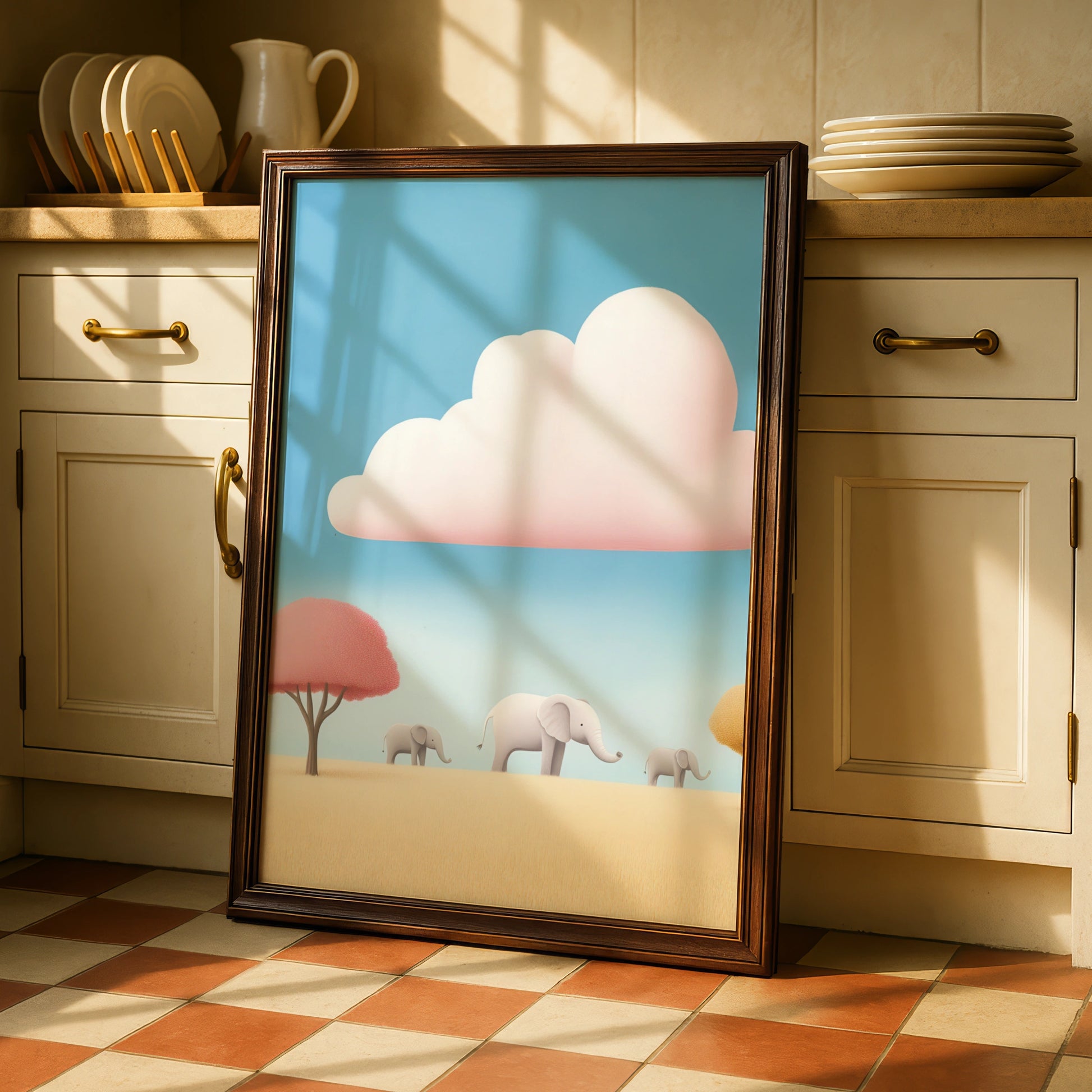Elephant Nursery Wall Art, Cute Safari Print, Pastel Baby Room Poster, Kids Decor