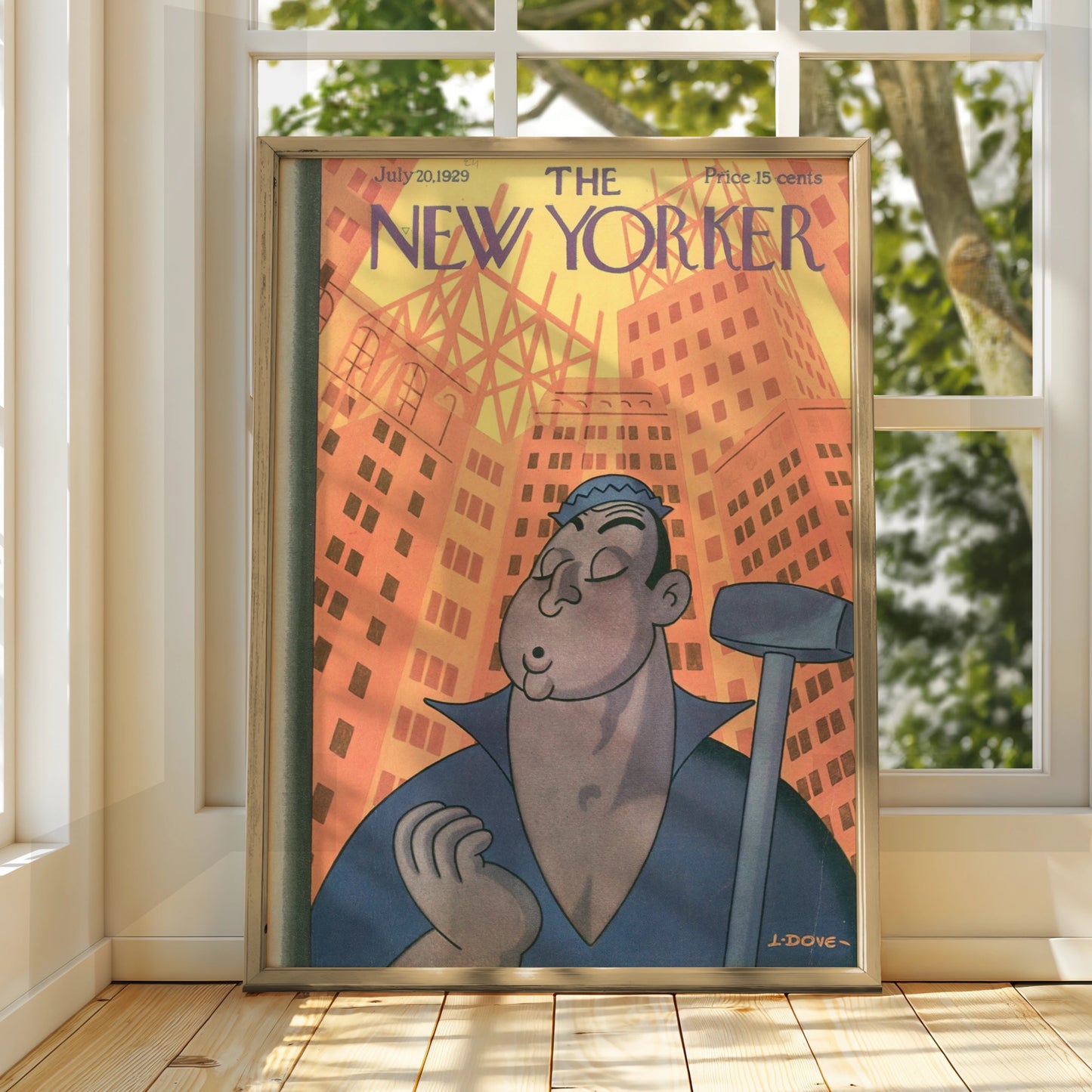 The New Yorker July 1929 Cover Art Poster, Art Deco Construction Worker NYC Print