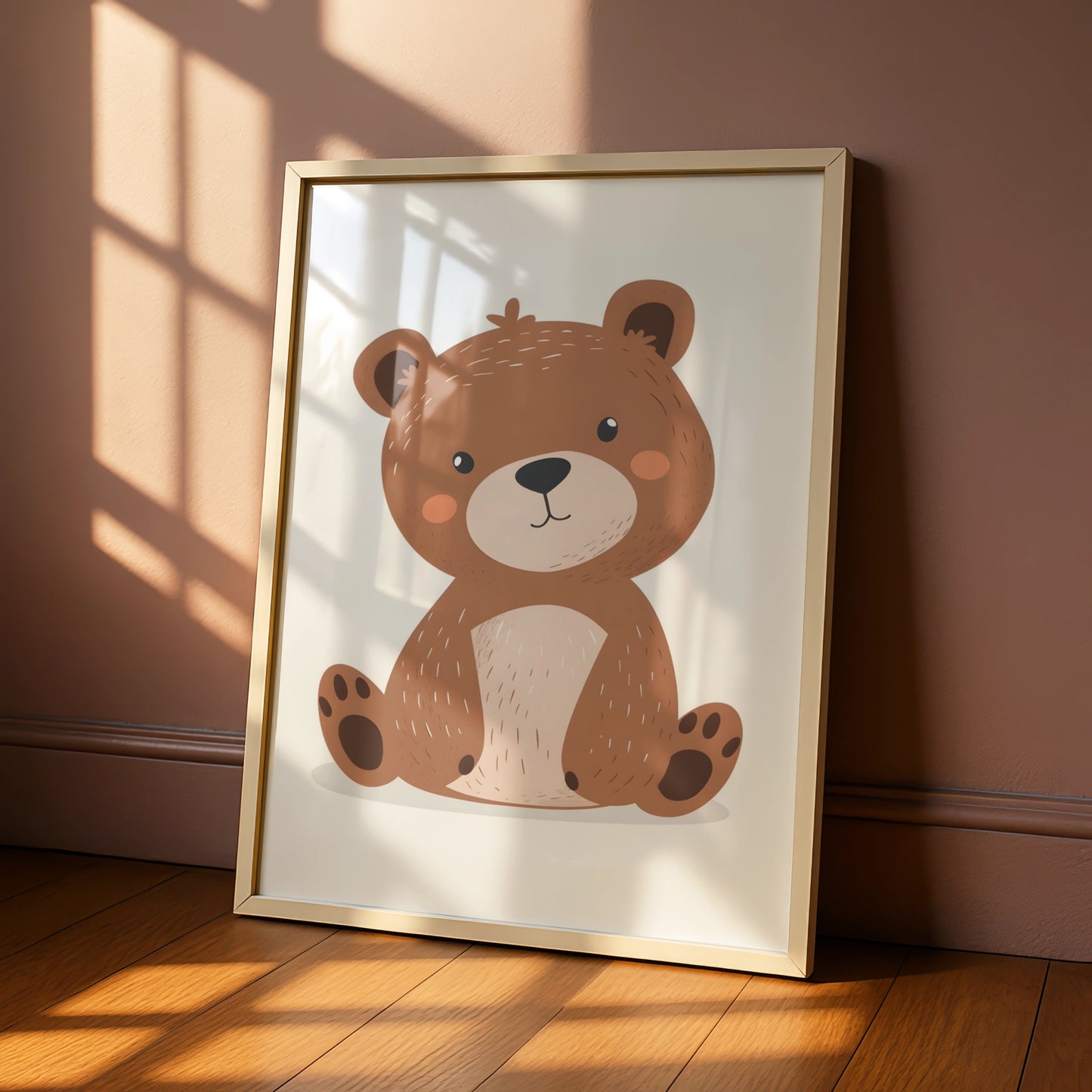 Cute Teddy Bear Nursery Wall Art, Baby Bear Poster, Kids Room Brown Bear Print