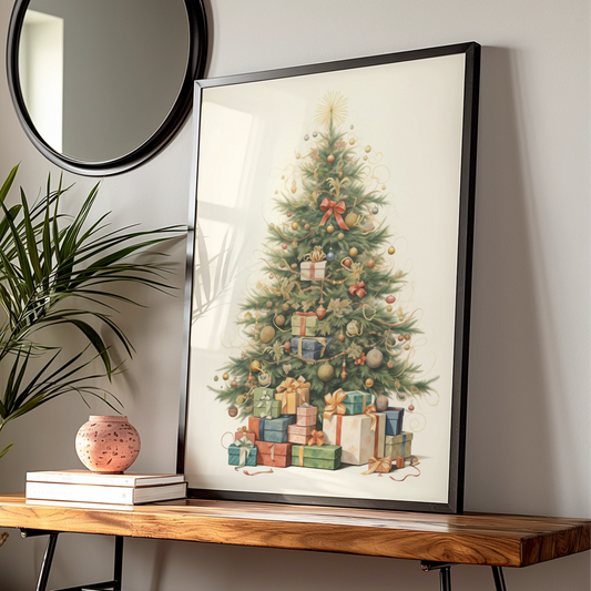 Christmas Tree Poster, Vintage Festive Wall Art, Holiday Gifts Print, Xmas Home Decor