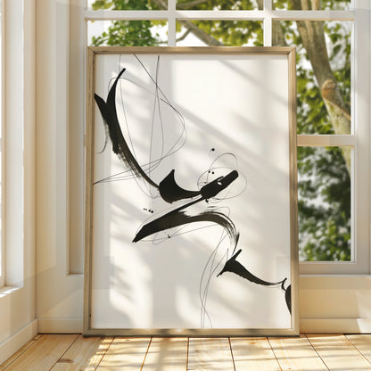 Abstract Ink Brush Stroke Print, Monochrome Wall Art, Black and White Minimalist Poster