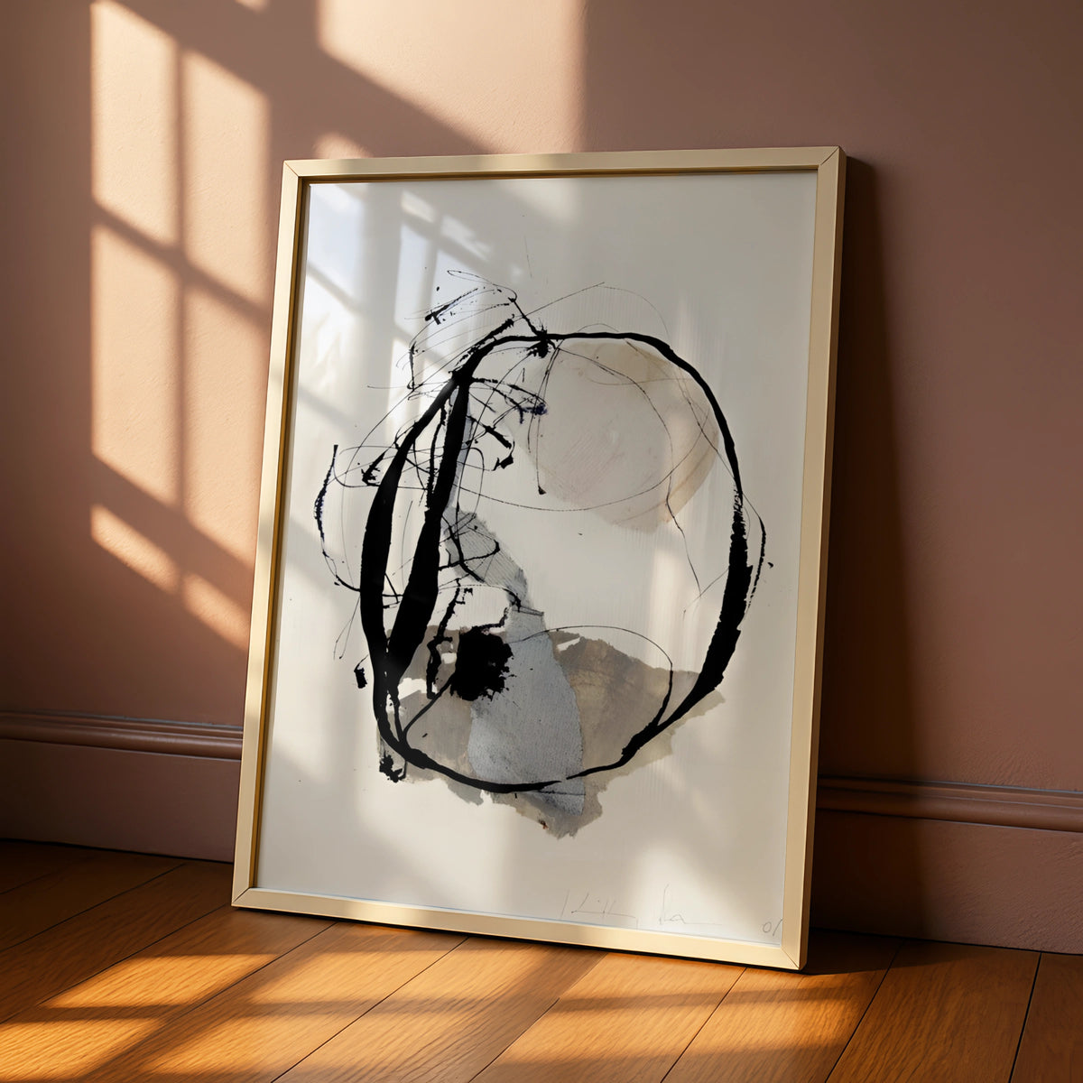 Modern Monochrome Abstract Print, Black White Ink Circle Art, Minimalist Wall Decor Poster