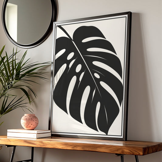 Monstera Leaf Print, Monochrome Wall Art, Black and White Botanical Poster, Minimalist Plant Decor