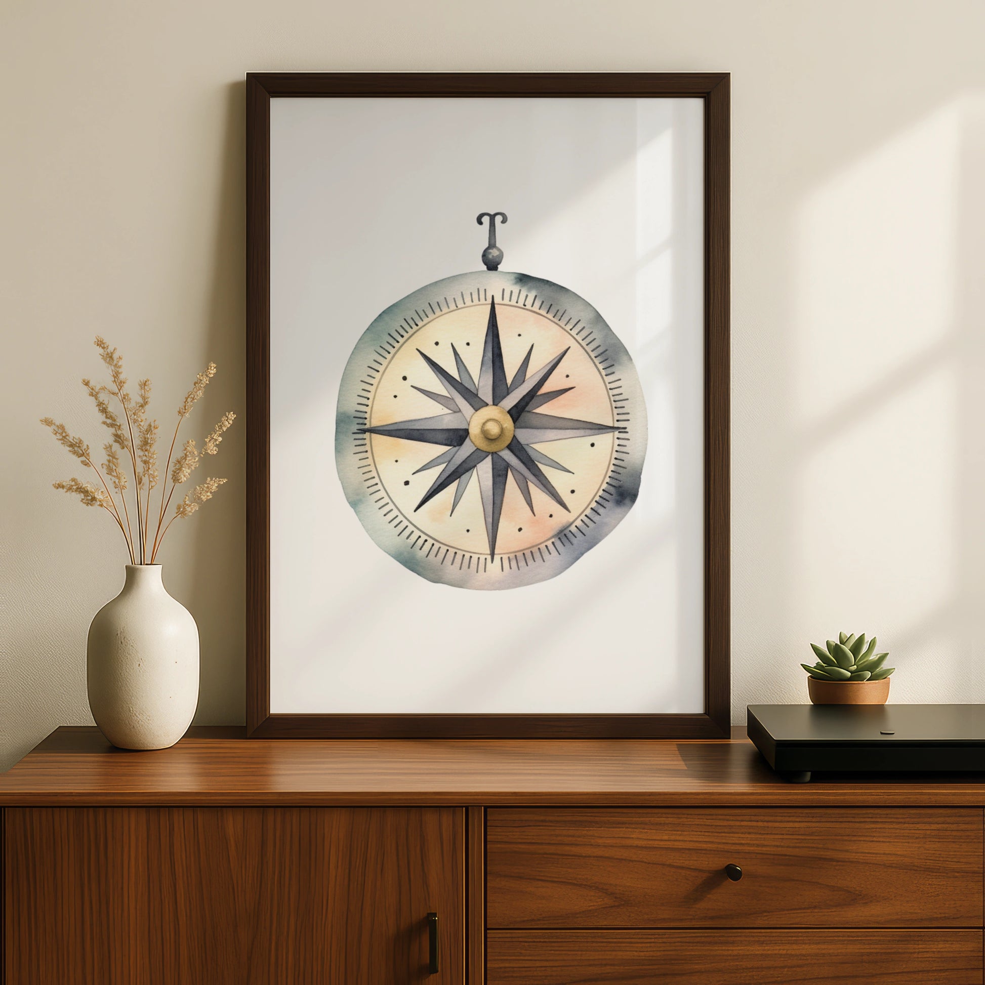 Compass Nursery Wall Art, Watercolour Adventure Print, Boys Room Decor, Nautical Poster