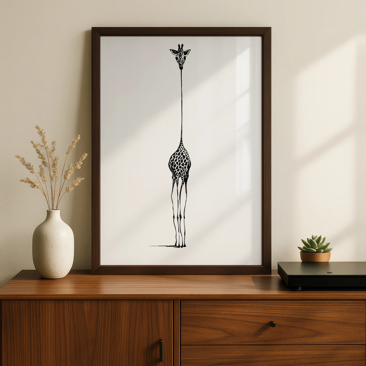 Giraffe Minimalist Print, Black and White Animal Poster, Modern Monochrome Wall Art, Gallery Wall