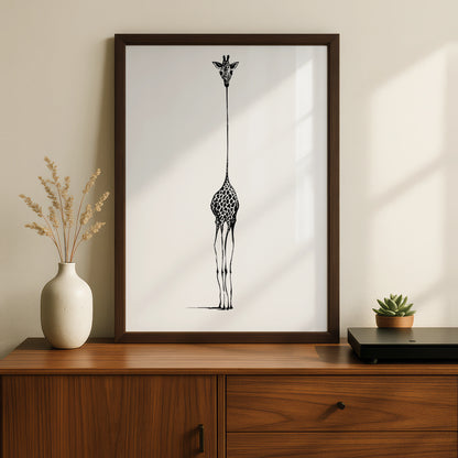 Giraffe Minimalist Print, Black and White Animal Poster, Modern Monochrome Wall Art, Gallery Wall