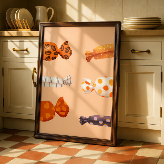 Halloween Candy Poster, Trick or Treat Wall Art, Spooky Sweet Print, Orange Halloween Decor