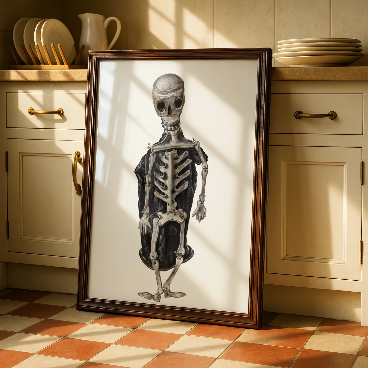 Halloween Skeleton Poster, Spooky Skull Wall Art, Dark Gothic Print, Halloween Decor