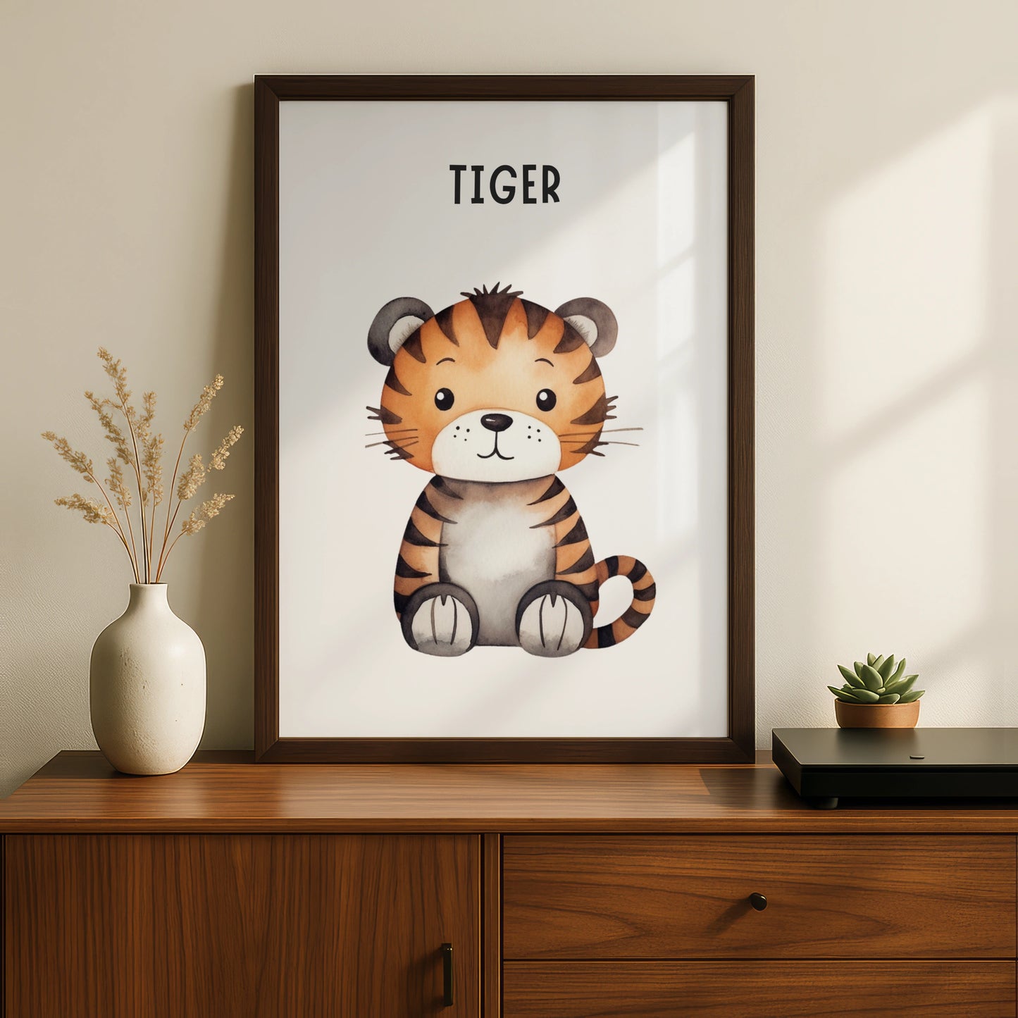Tiger Nursery Wall Art, Cute Animal Print for Kids Room, Watercolour Baby Poster