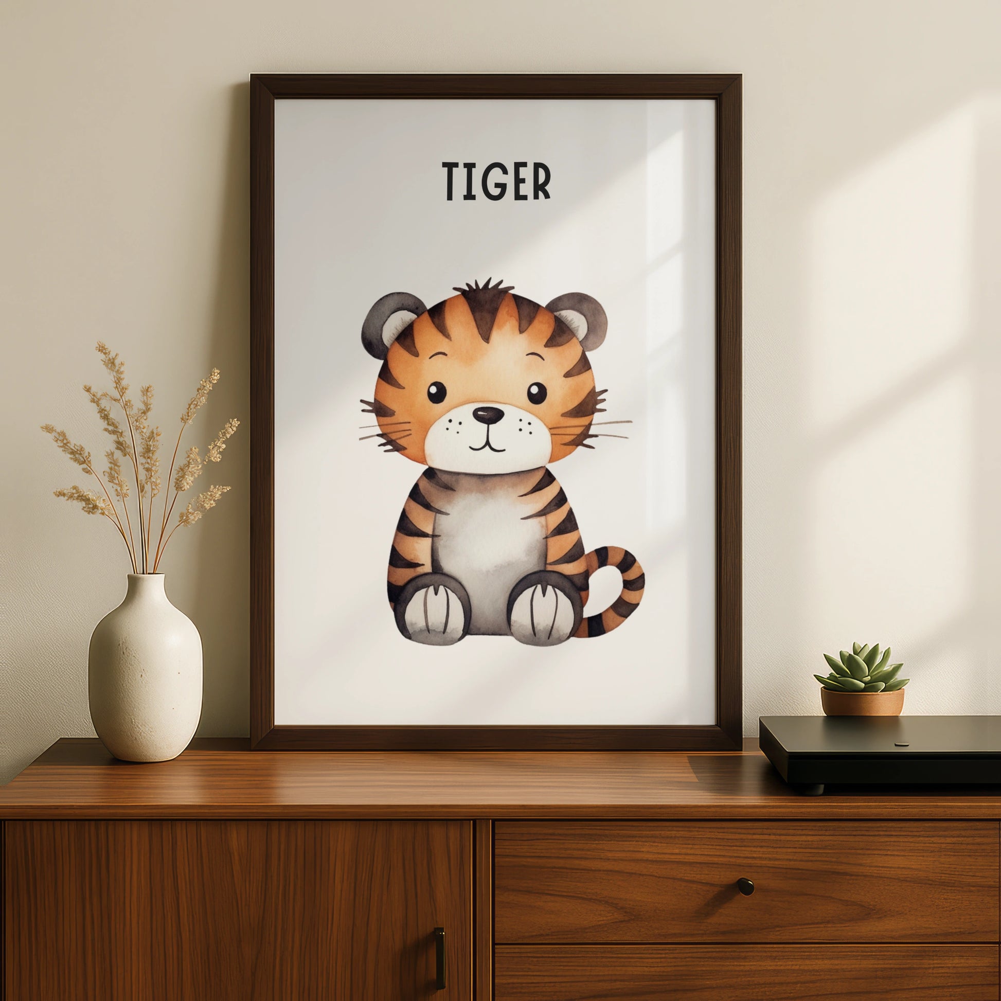 Tiger Nursery Wall Art, Cute Animal Print for Kids Room, Watercolour Baby Poster