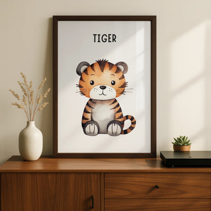 Tiger Nursery Wall Art, Cute Animal Print for Kids Room, Watercolour Baby Poster
