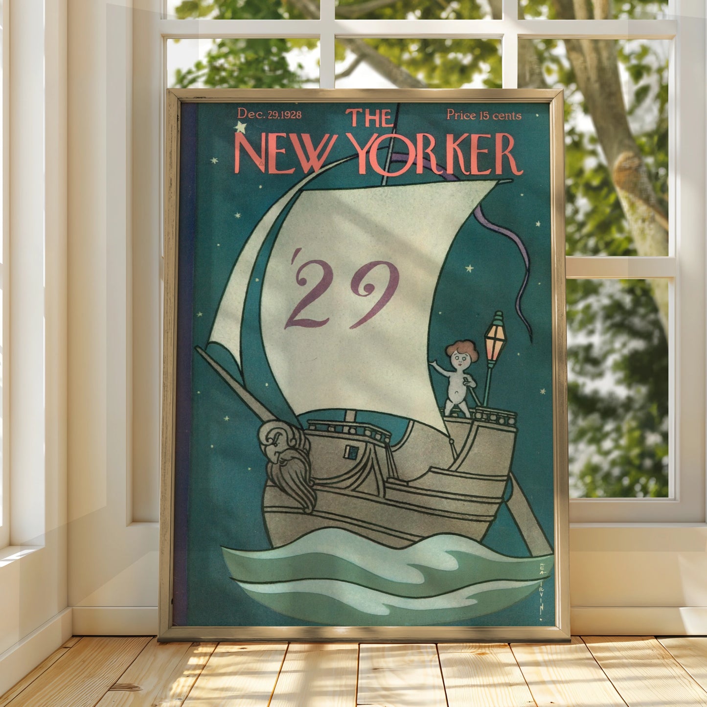 The New Yorker December 1928 Cover Poster, Vintage Sailing Ship New Year Art Print