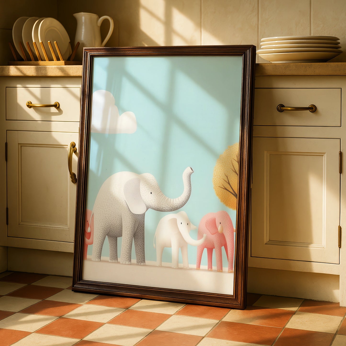 Elephant Nursery Wall Art, Cute Baby Elephant Print, Pastel Kids Room Poster