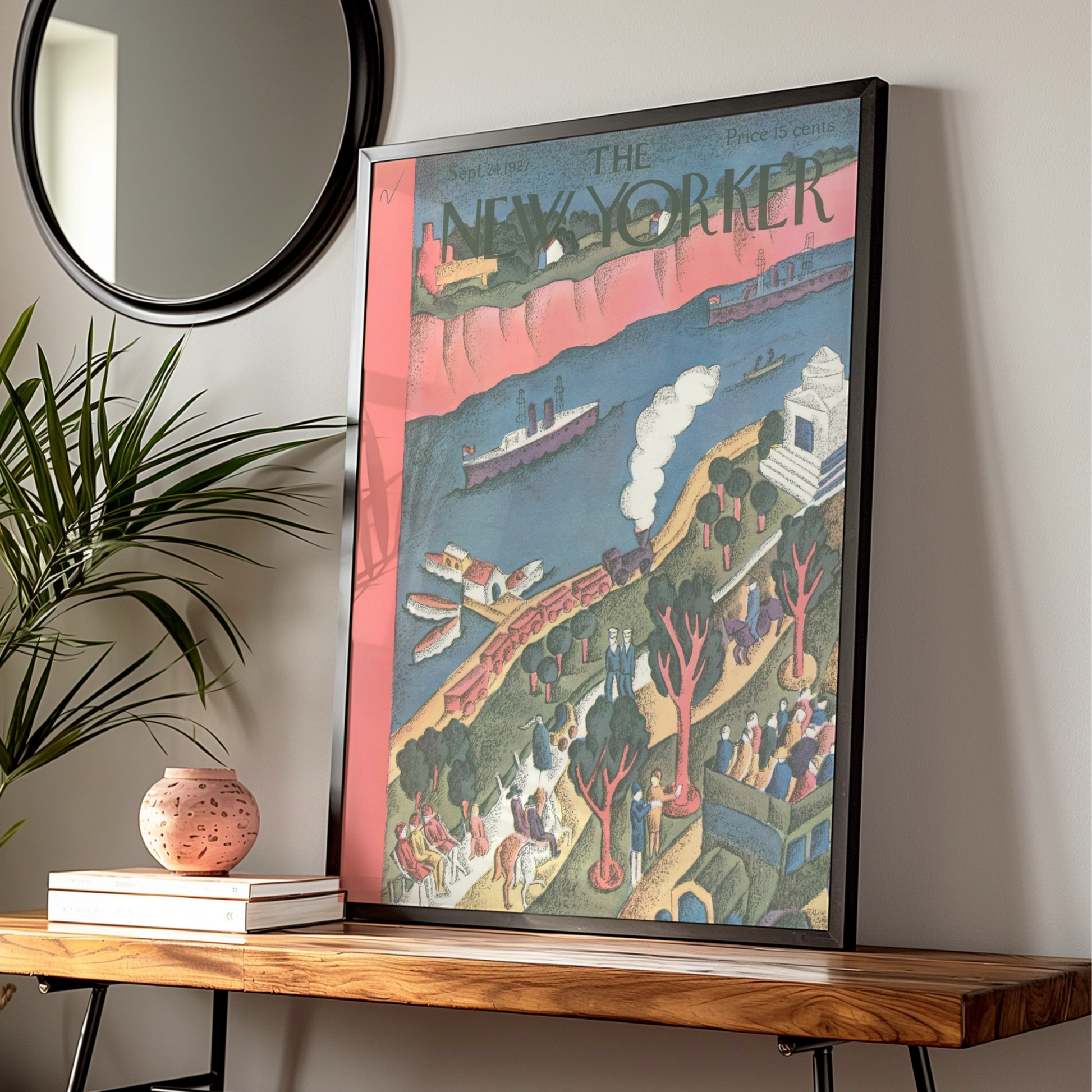 The New Yorker September 1927 Cover Art Poster, Vintage River Scene Wall Art