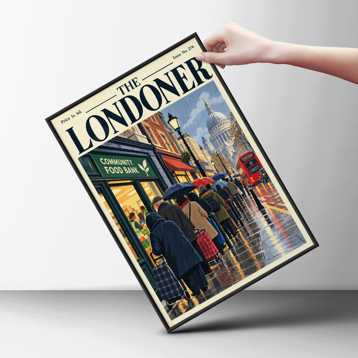 The Londoner Vintage Magazine Cover Poster, London Rainy Street Wall Art, St Paul's Cathedral Print