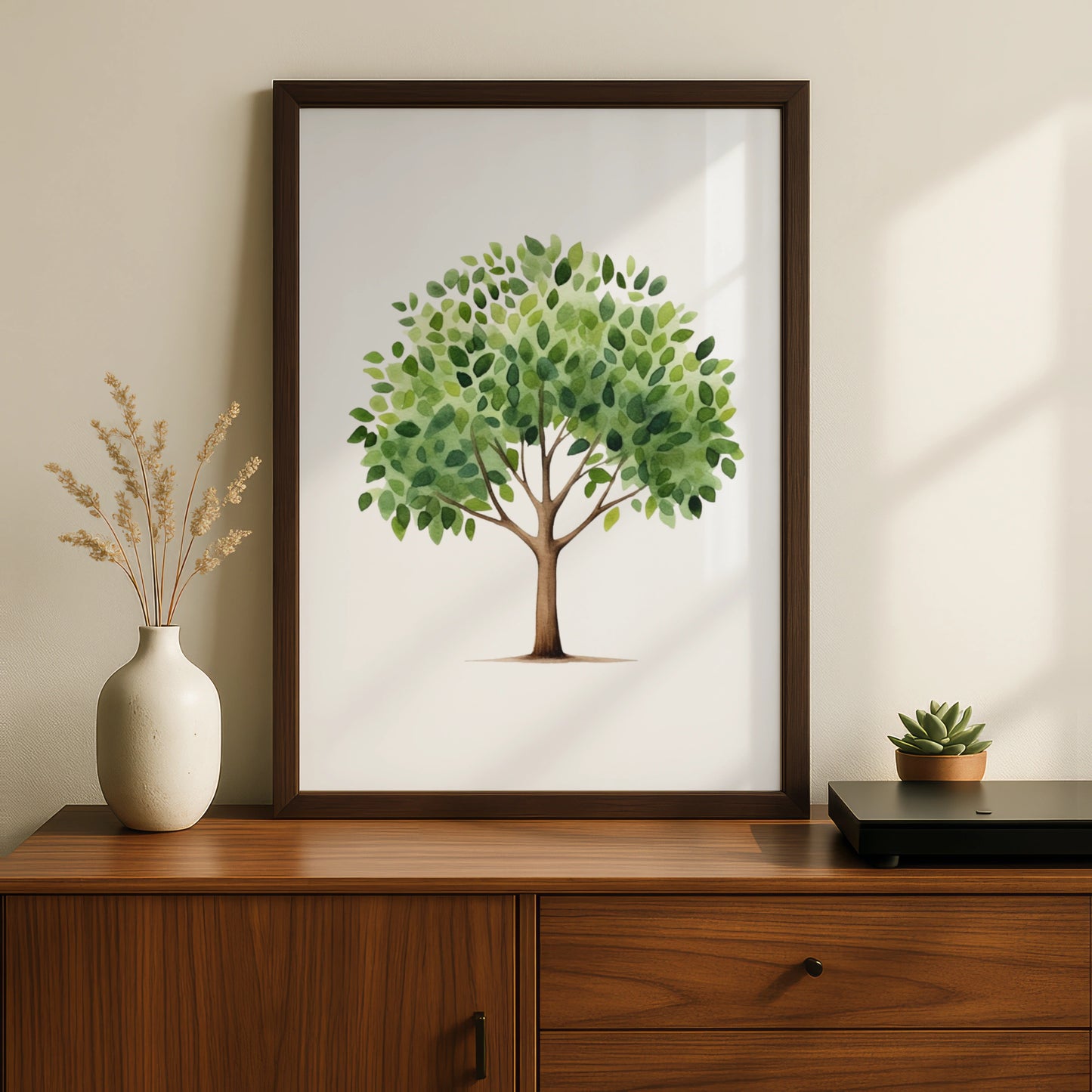 Watercolour Tree Nursery Wall Art, Green Nature Poster, Baby Room Decor Print
