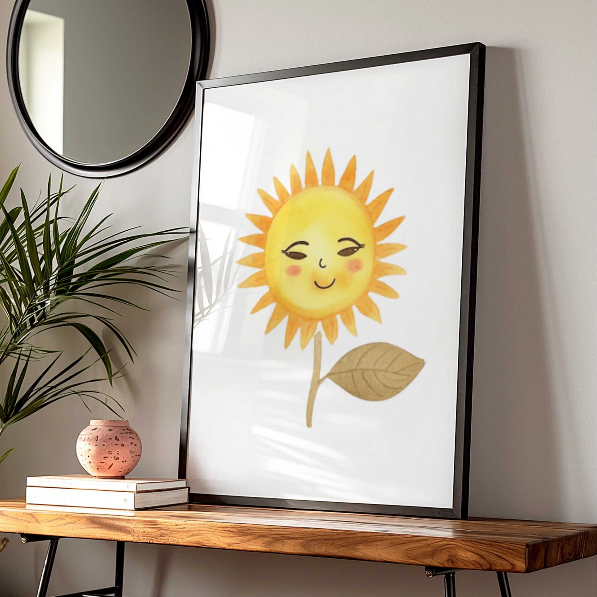 Cute Sun Nursery Wall Art, Watercolour Sunflower Poster, Baby Room Decor, Yellow Kids Print