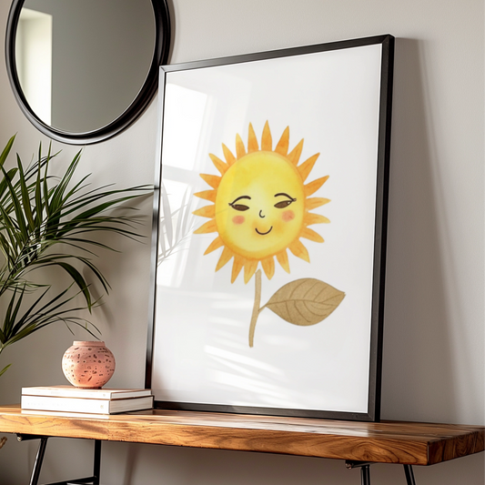 Cute Sun Nursery Wall Art, Watercolour Sunflower Poster, Baby Room Decor, Yellow Kids Print