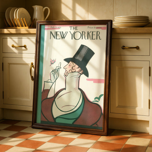 New Yorker 1929 Vintage Cover Poster, Top Hat Gentleman Butterfly Art Print