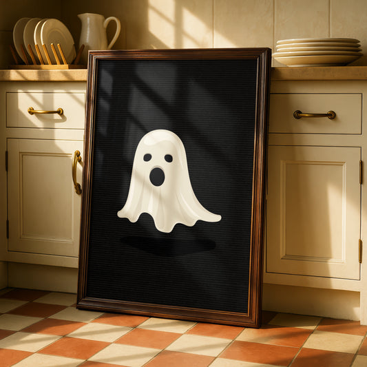 Halloween Ghost Poster, Spooky Ghost Wall Art, Black White Minimalist Print