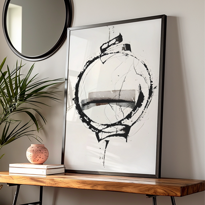 Abstract Circle Art, Monochrome Wall Art, Black and White Poster, Modern Minimalist Print — Digital Download