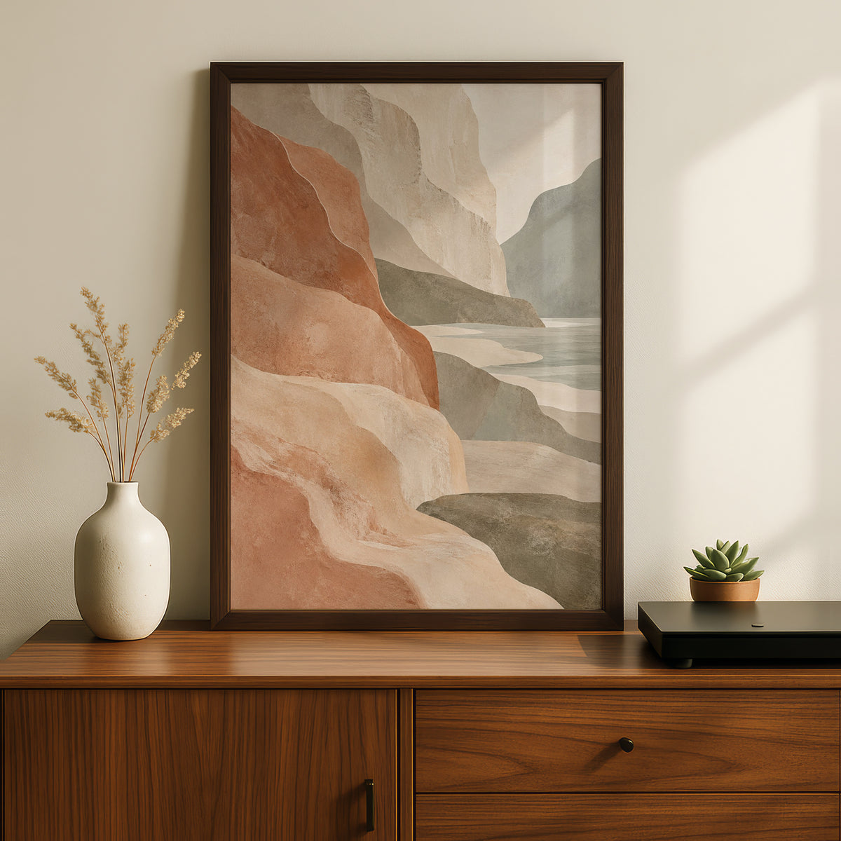 Australian Coastal Cliffs Print, Abstract Landscape Wall Art, Terracotta Sage Neutral Poster