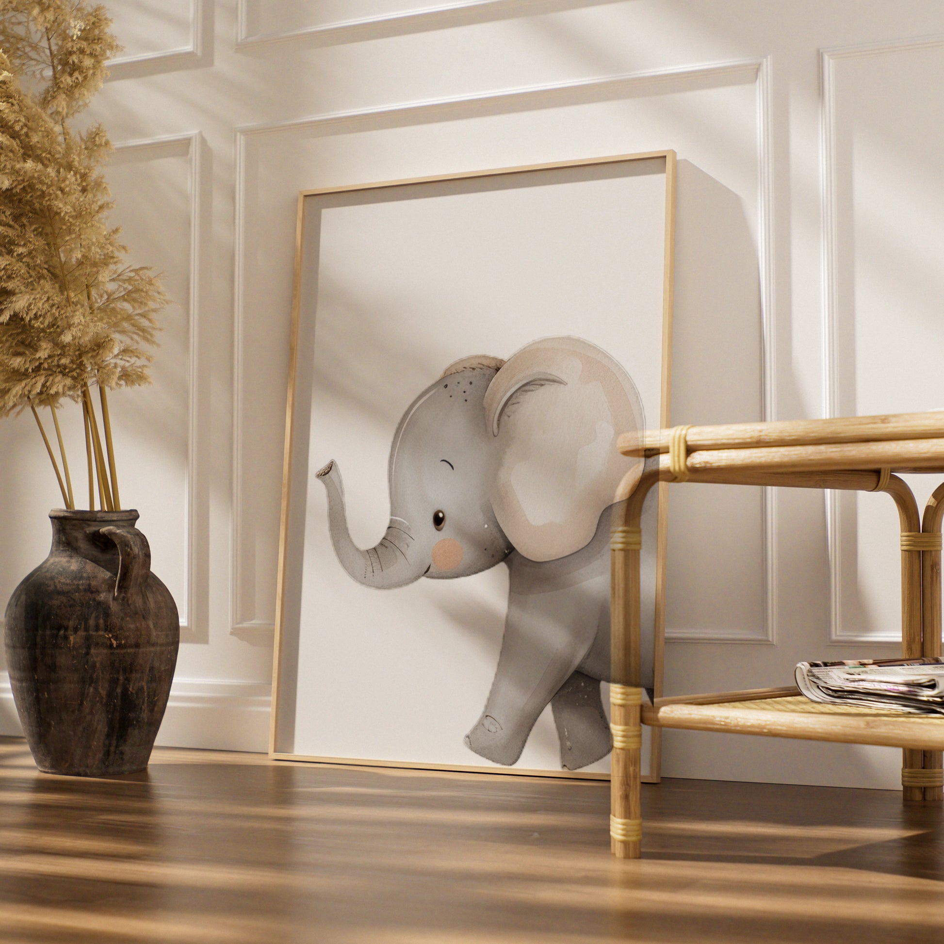 Elephant Nursery Wall Art, Cute Baby Elephant Poster, Safari Animal Print for Kids Room