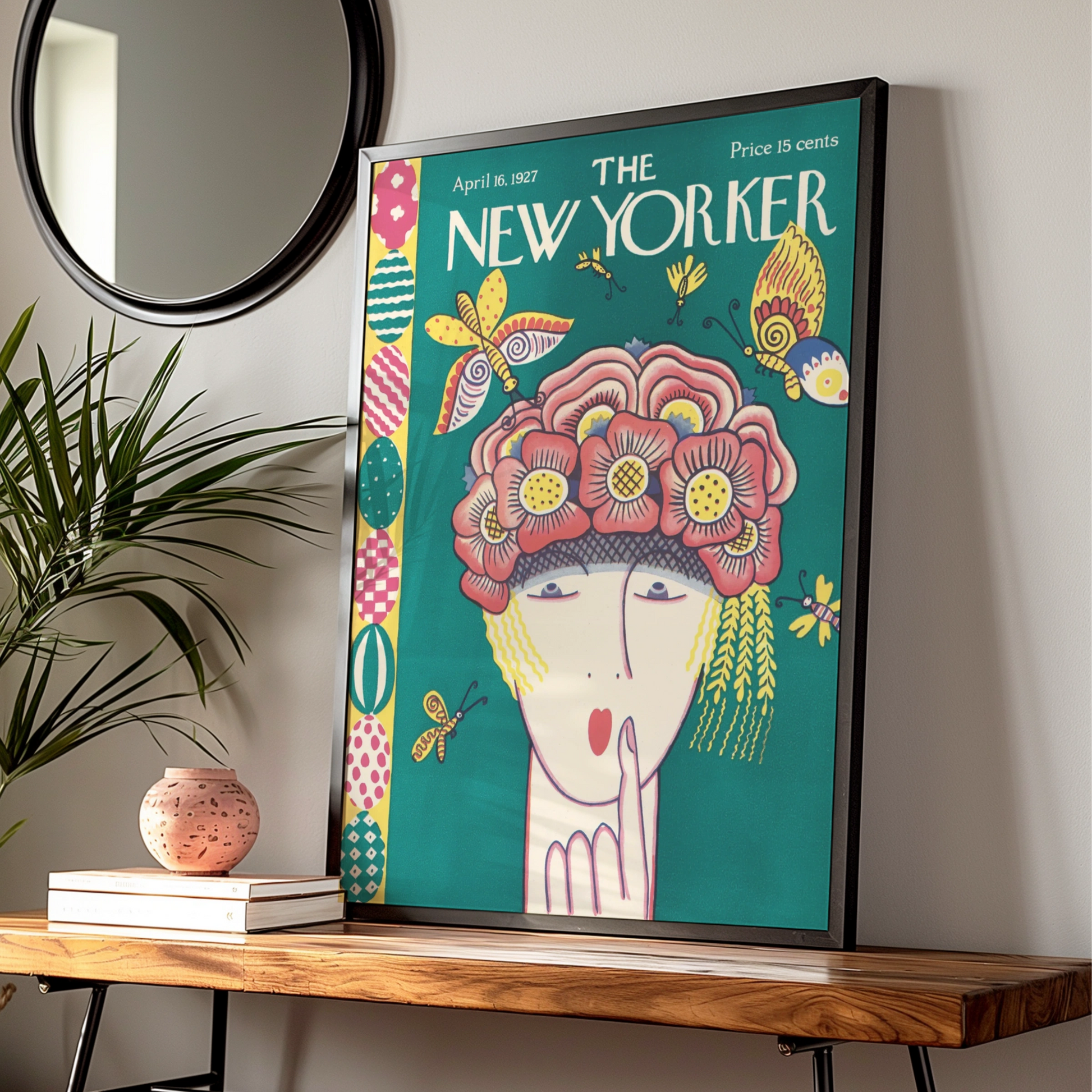 The New Yorker April 1927 Vintage Cover Poster, Floral Hat Lady, Retro Wall Art