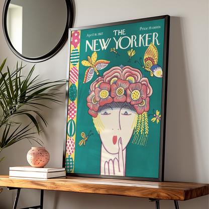 The New Yorker April 1927 Vintage Cover Poster, Floral Hat Lady, Retro Wall Art