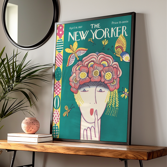 The New Yorker April 1927 Vintage Cover Poster, Floral Hat Lady, Retro Wall Art