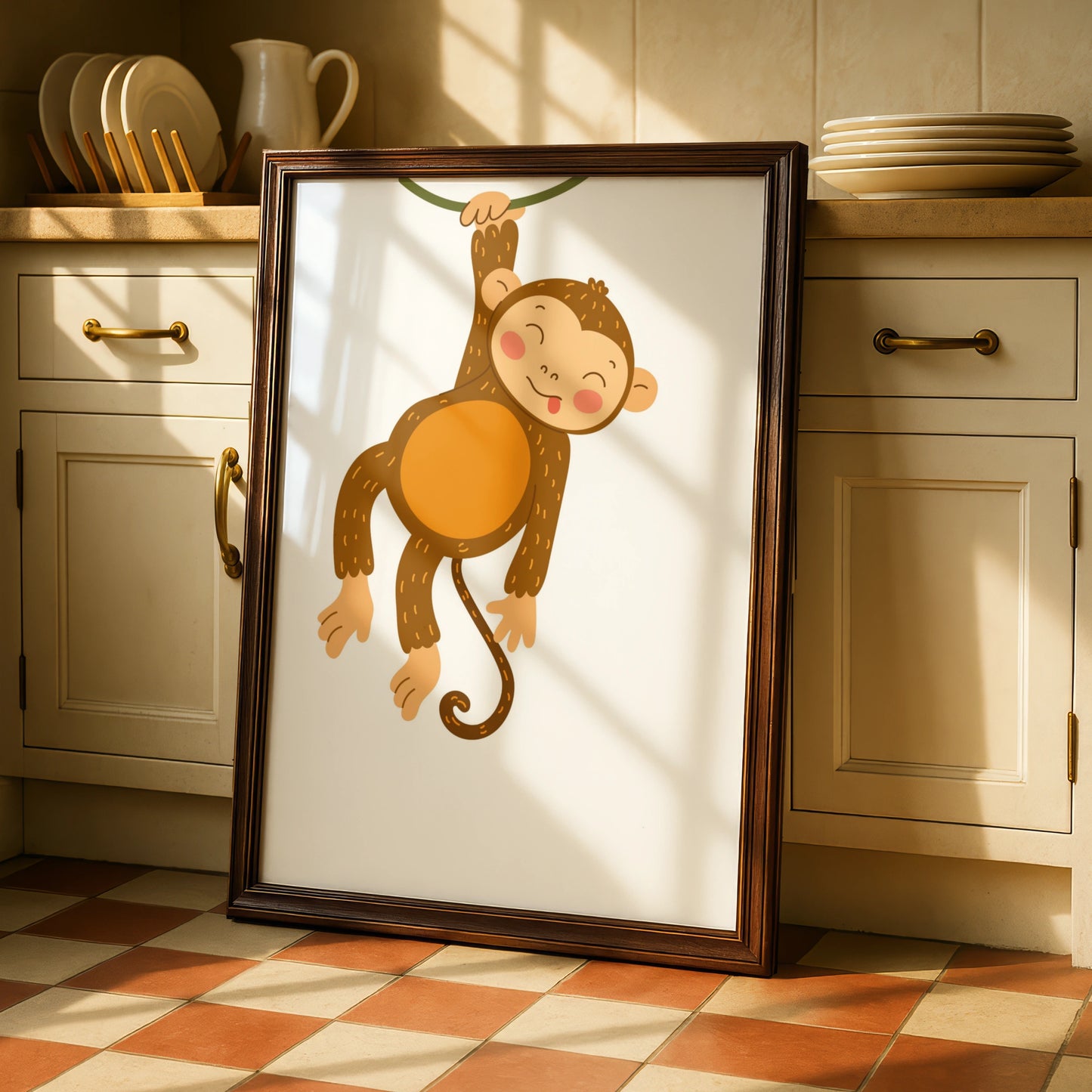 Cute Monkey Nursery Wall Art, Baby Jungle Animal Poster, Kids Room Print Decor