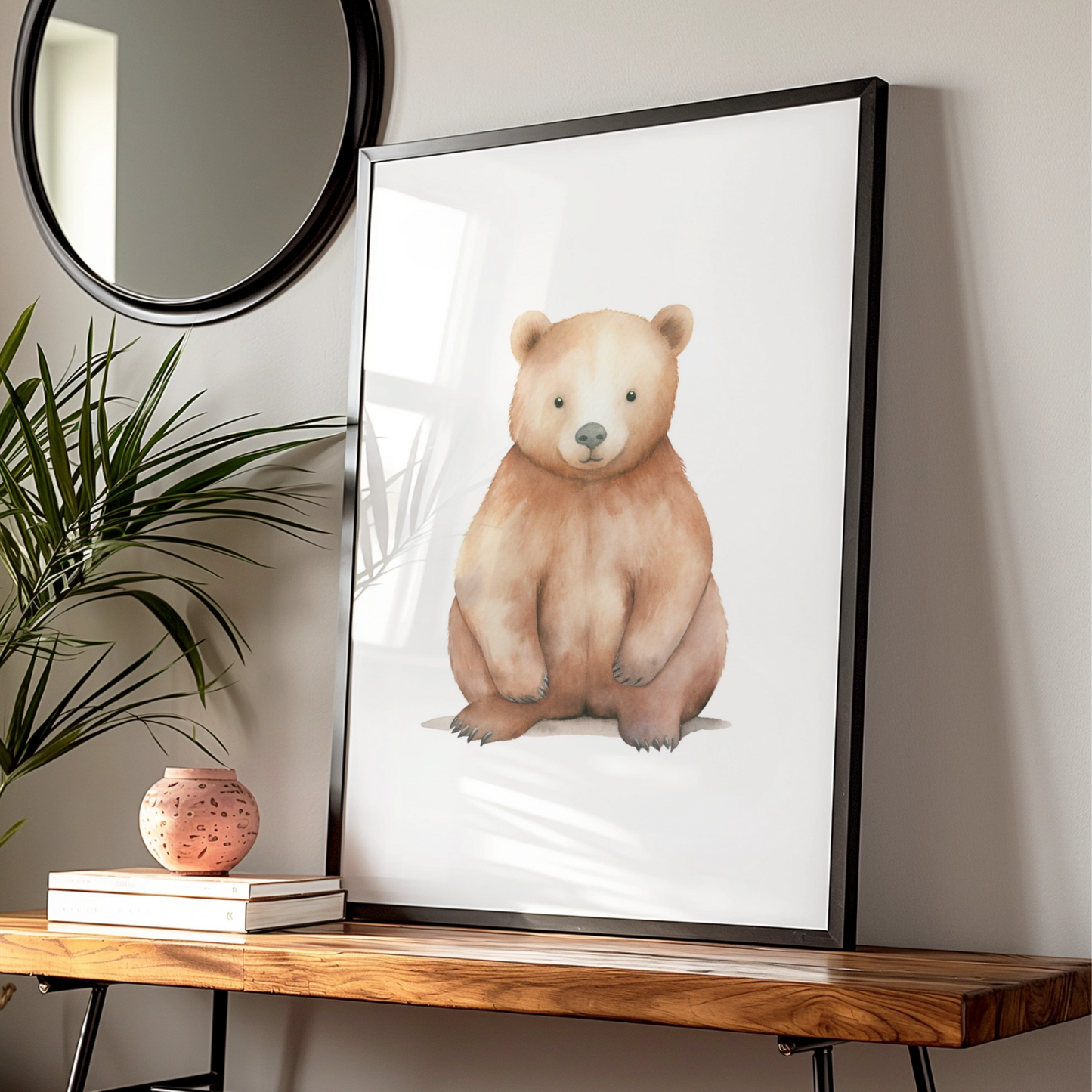 Nursery Wall Art Brown Bear Print, Watercolour Baby Bear Poster, Woodland Nursery Decor