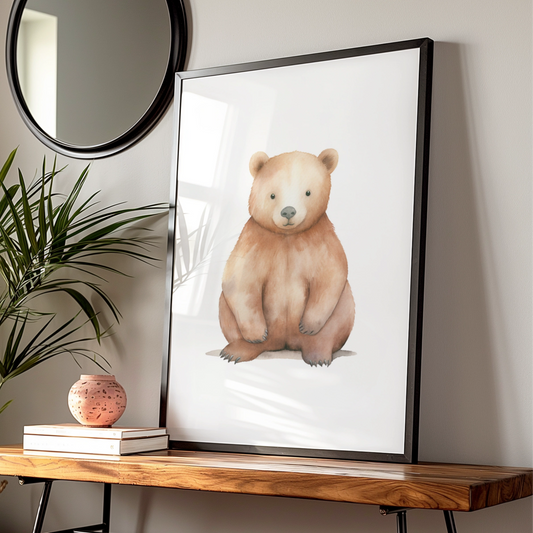 Nursery Wall Art Brown Bear Print, Watercolour Baby Bear Poster, Woodland Nursery Decor