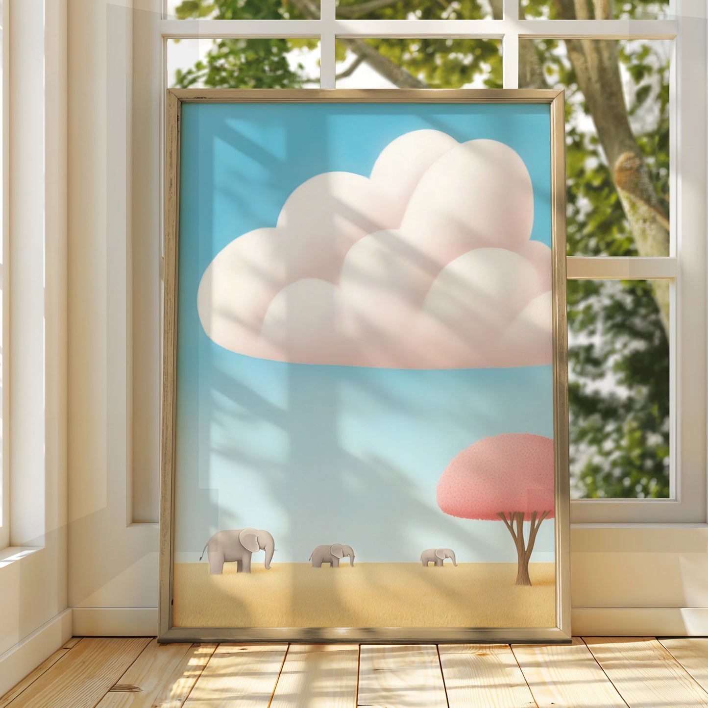 Elephant Nursery Wall Art, Baby Safari Print, Cute Kids Poster, Blue Pink Pastel