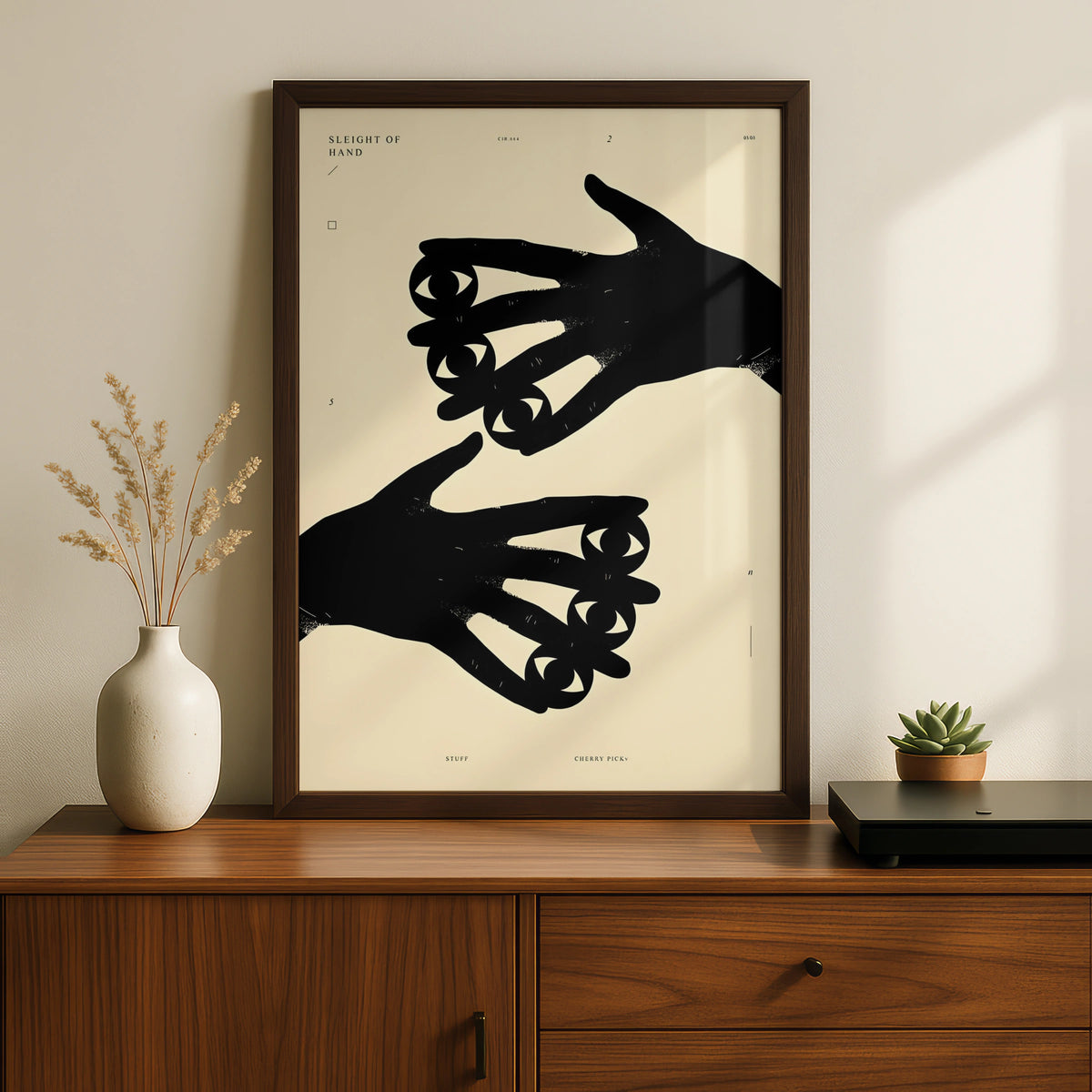 Hands With Eyes Monochrome Wall Art, Surreal Black and White Poster, Modern Minimalist Print